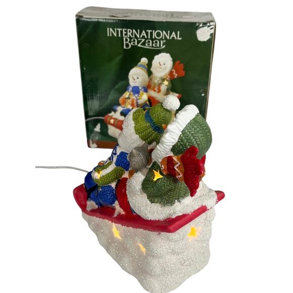 Snowman Sledding NIGHT LIGHT Winter Holiday Lamp International Bazaar Christmas - Picture 5 of 12